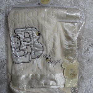 Zip Zap NWT BABY BLANKET Luxury Collection satin trimmed velour ivory Bear Hugs